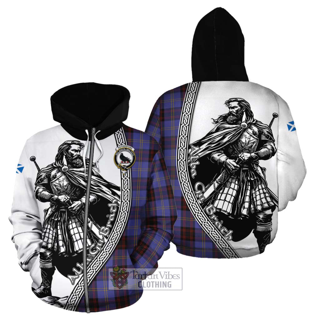 Rutherford Tartan Clan Crest Cotton Hoodie with Highlander Warrior Celtic Style - Tartan Vibes Clothing