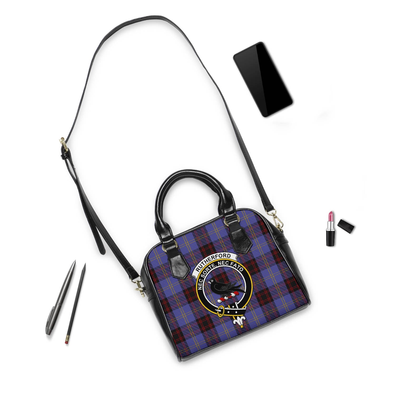 Rutherford Tartan Shoulder Handbags with Family Crest - Tartanvibesclothing