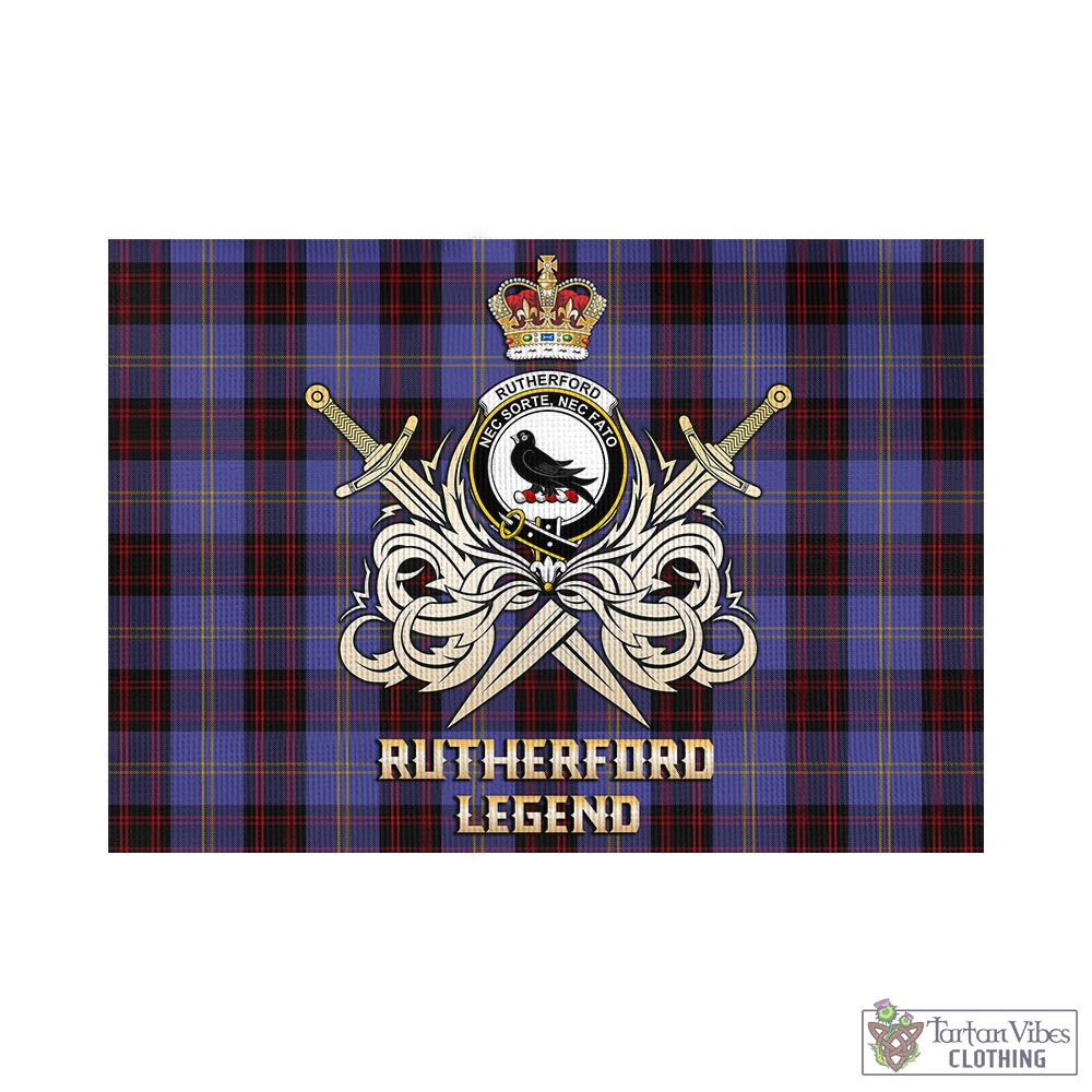 Tartan Vibes Clothing Rutherford Tartan Flag with Clan Crest and the Golden Sword of Courageous Legacy