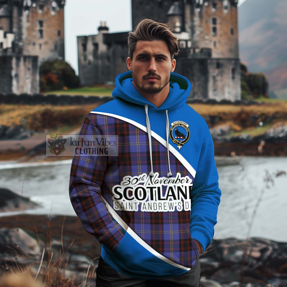 Tartan Vibes Clothing Rutherford Family Crest Tartan Cotton Hoodie Celebrate Saint Andrew's Day in Style