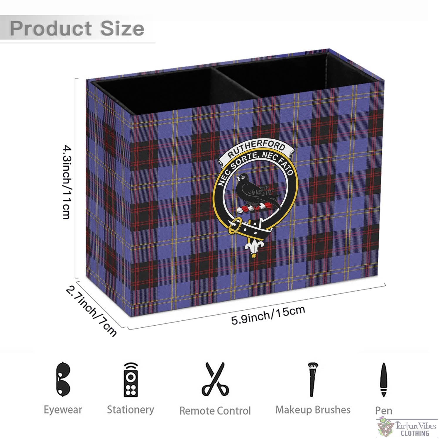 Tartan Vibes Clothing Rutherford Tartan Pen Holder with Family Crest