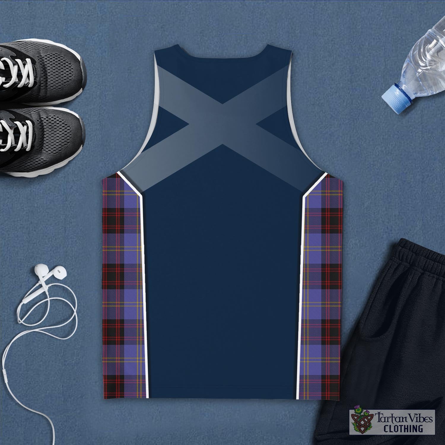 Tartan Vibes Clothing Rutherford Tartan Men's Tanks Top with Family Crest and Scottish Thistle Vibes Sport Style