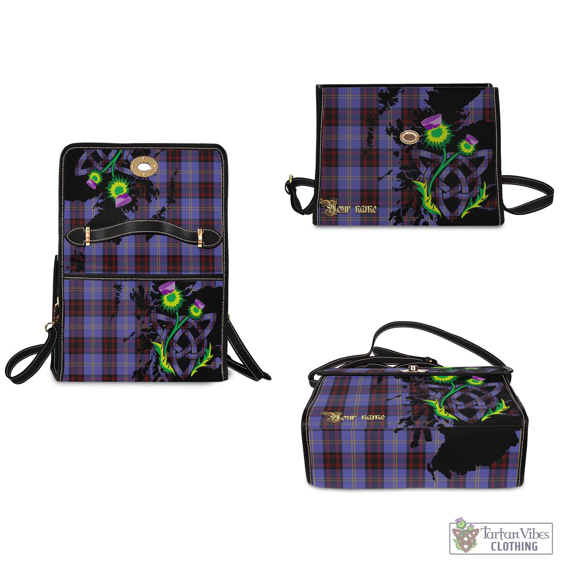 Tartan Vibes Clothing Rutherford Tartan Waterproof Canvas Bag with Scotland Map and Thistle Celtic Accents