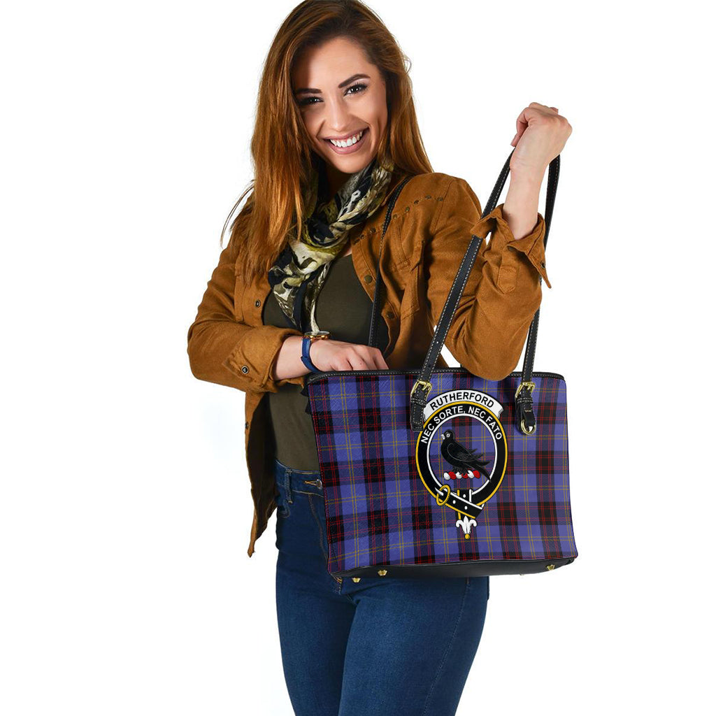 Rutherford Tartan Leather Tote Bag with Family Crest - Tartan Vibes Clothing