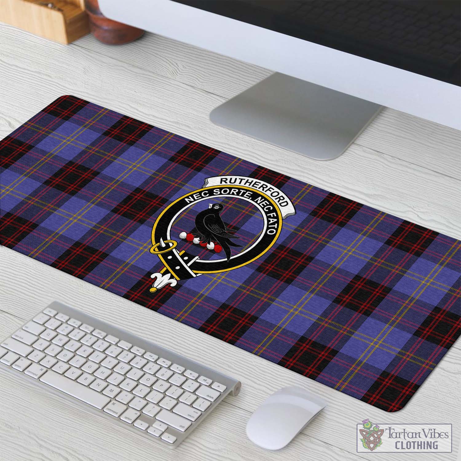 Tartan Vibes Clothing Rutherford Tartan Mouse Pad with Family Crest