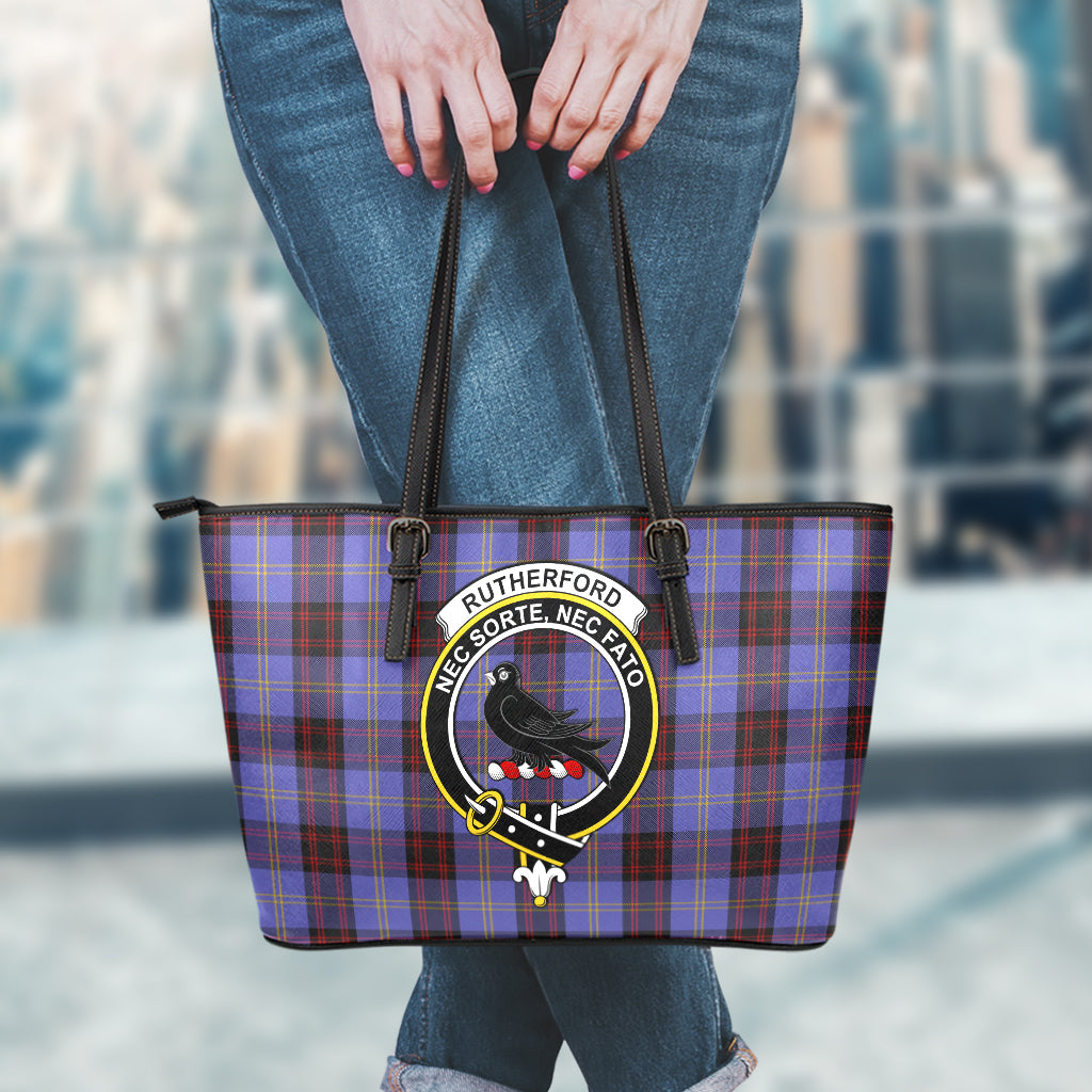 Rutherford Tartan Leather Tote Bag with Family Crest - Tartan Vibes Clothing