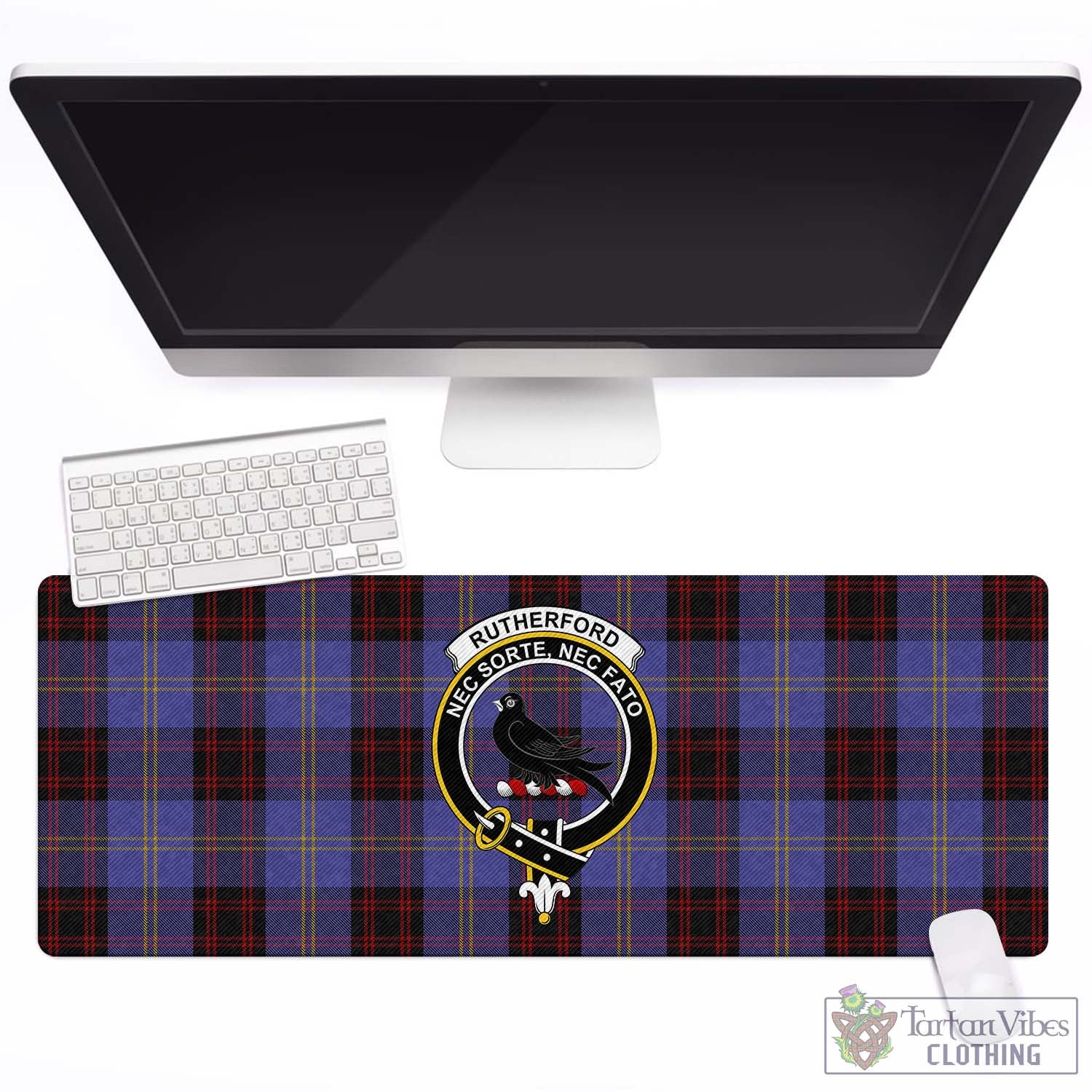 Tartan Vibes Clothing Rutherford Tartan Mouse Pad with Family Crest