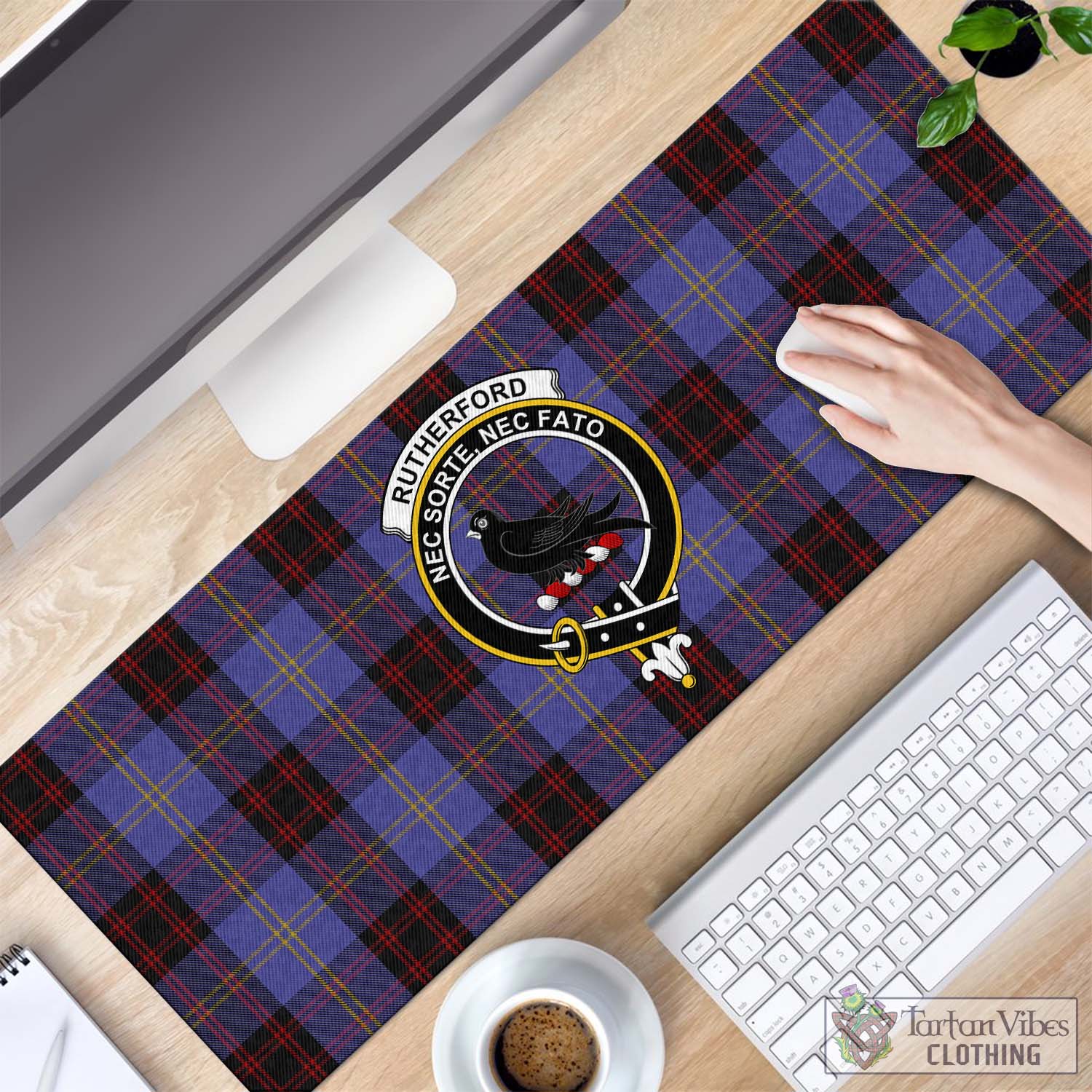 Tartan Vibes Clothing Rutherford Tartan Mouse Pad with Family Crest