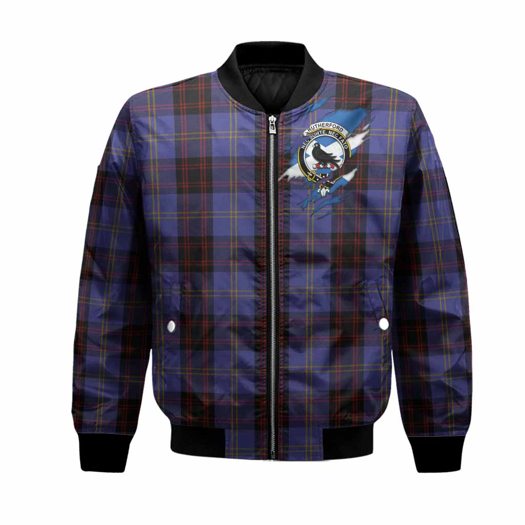 Rutherford Clan Crest In Me Tartan Bomber Jacket Scotland Flag Style