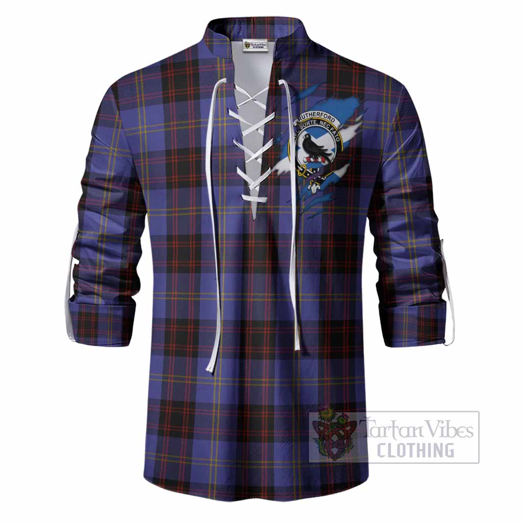 Rutherford Clan Crest In Me Tartan Ghillie Shirt Scotland Flag Style