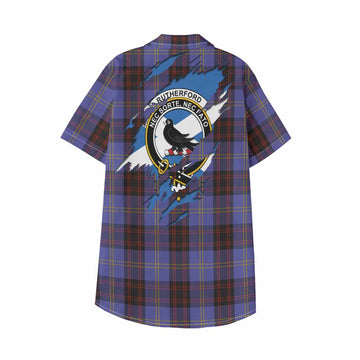 Rutherford Clan Crest In Me Tartan Kid Hawaiian Shirt Scotland Flag Style