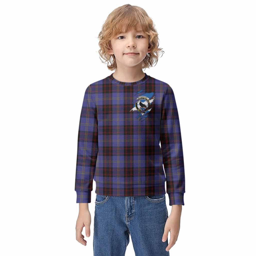 Rutherford Clan Crest In Me Tartan Kid Knitted Sweatshirt Scotland Flag Style