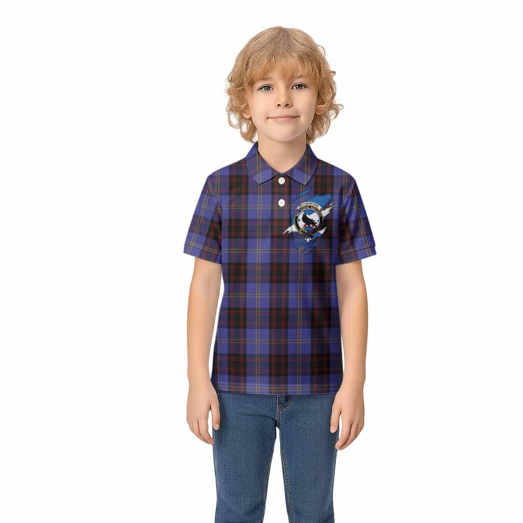 Rutherford Clan Crest In Me Tartan Kid Polo Shirt Scotland Flag Style