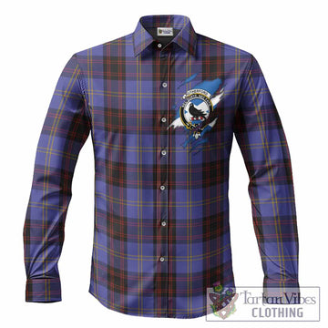 Rutherford Clan Crest In Me Tartan Long Sleeve Button Shirts Scotland Flag Style