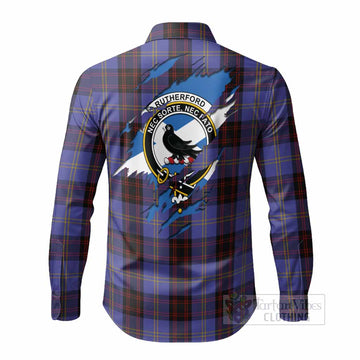 Rutherford Clan Crest In Me Tartan Long Sleeve Button Shirts Scotland Flag Style