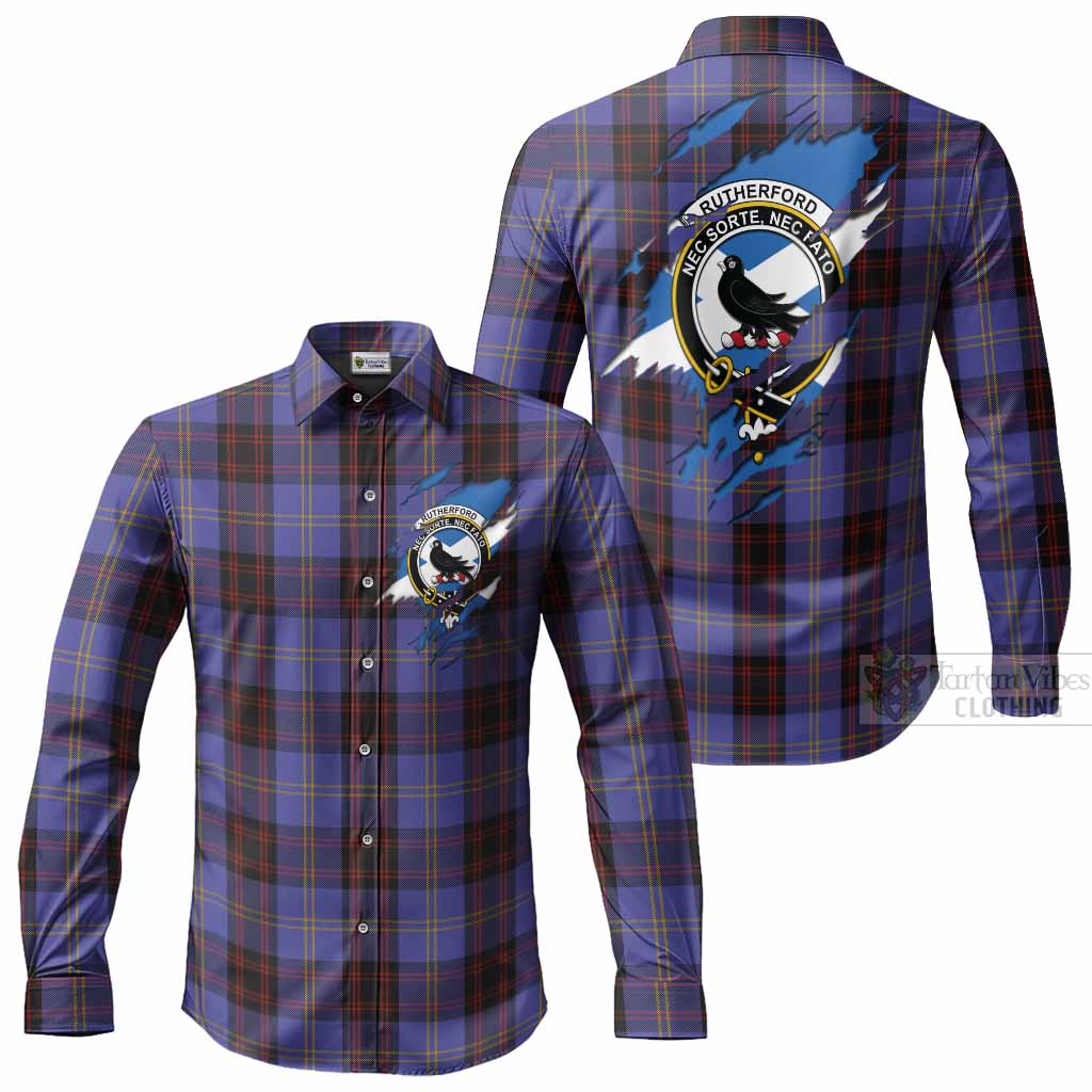 Rutherford Clan Crest In Me Tartan Long Sleeve Button Shirts Scotland Flag Style