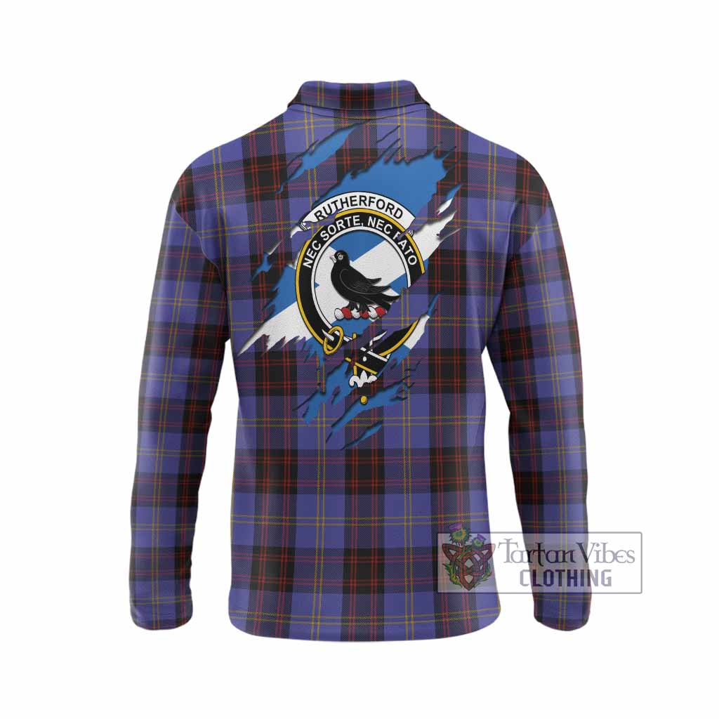 Rutherford Clan Crest In Me Tartan Long Sleeve Polo Shirt Scotland Flag Style