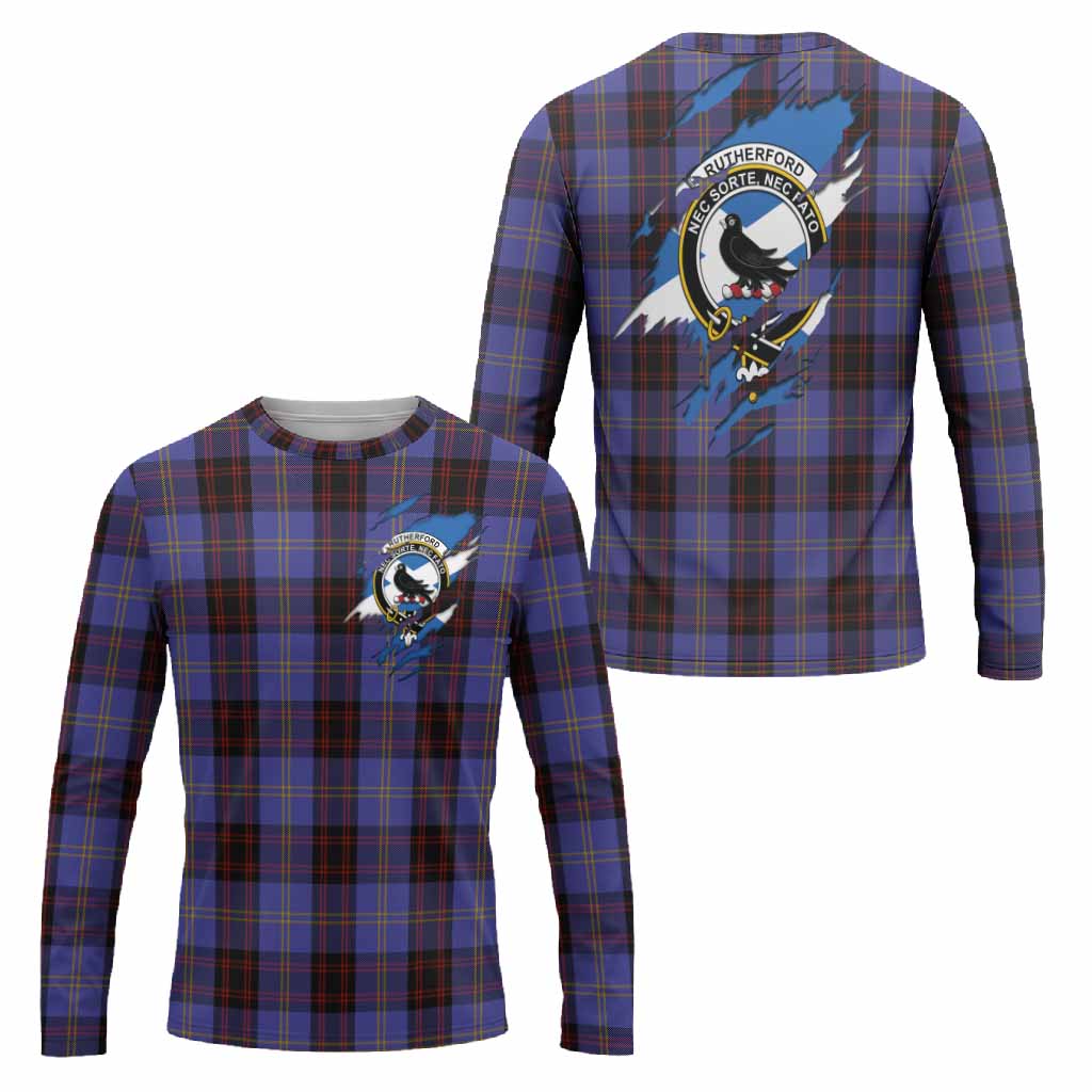 Rutherford Clan Crest In Me Tartan Long Sleeve T-Shirt Scotland Flag Style