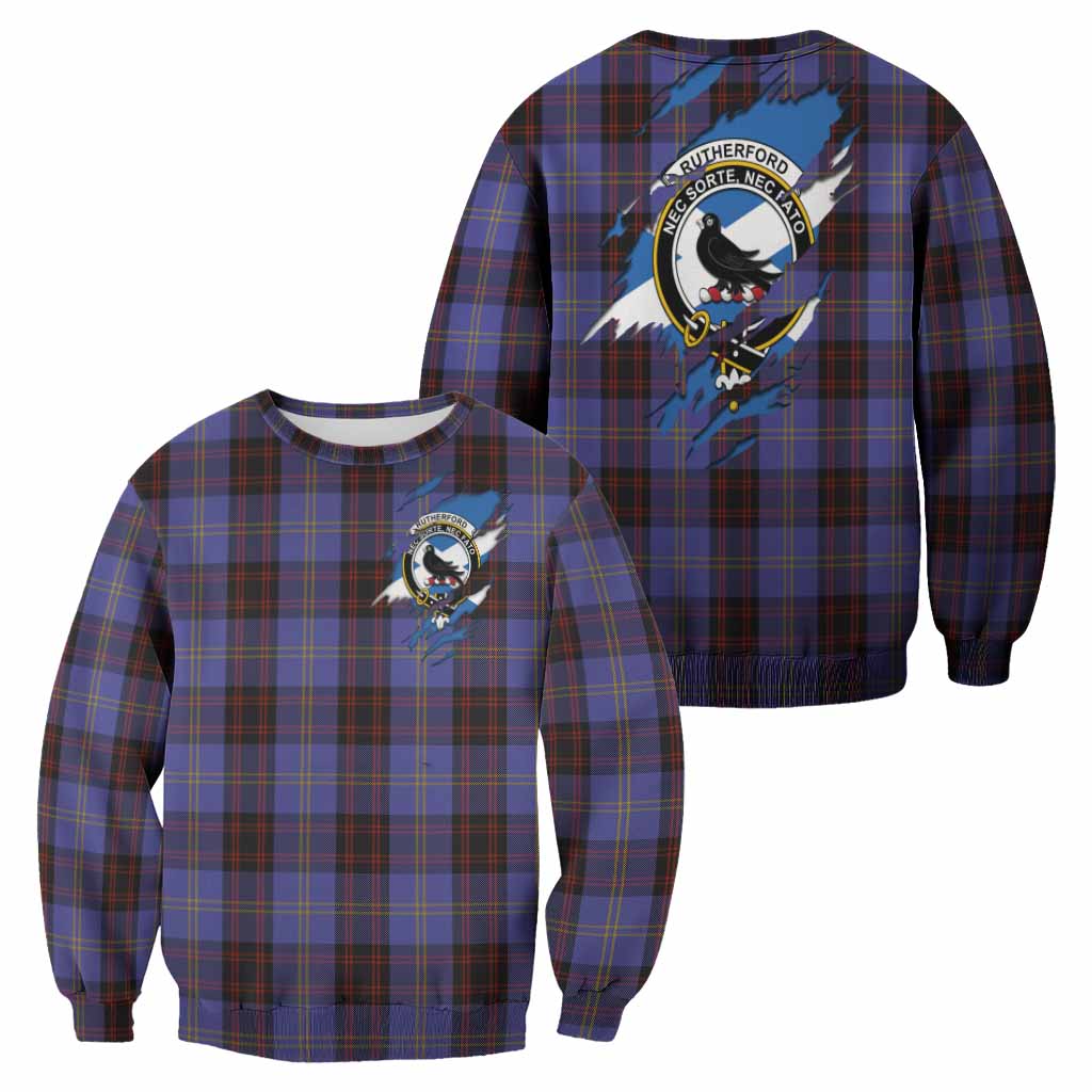 Rutherford Clan Crest In Me Tartan Sweatshirt Scotland Flag Style