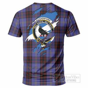 Rutherford Clan Crest In Me Tartan T-Shirt Scotland Flag Style