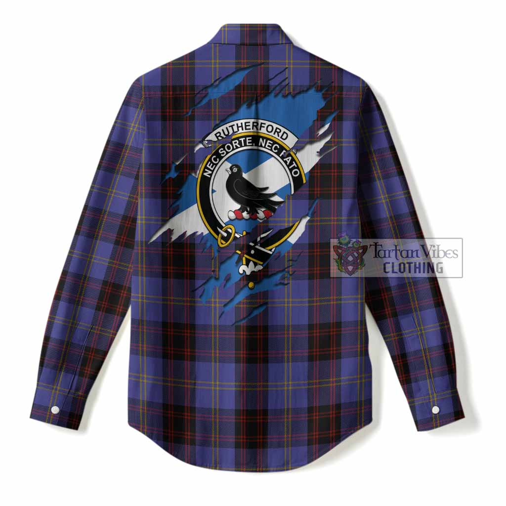 Rutherford Clan Crest In Me Tartan Women Casual Shirt Scotland Flag Style