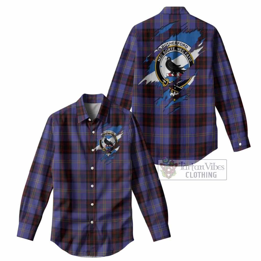 Rutherford Clan Crest In Me Tartan Women Casual Shirt Scotland Flag Style