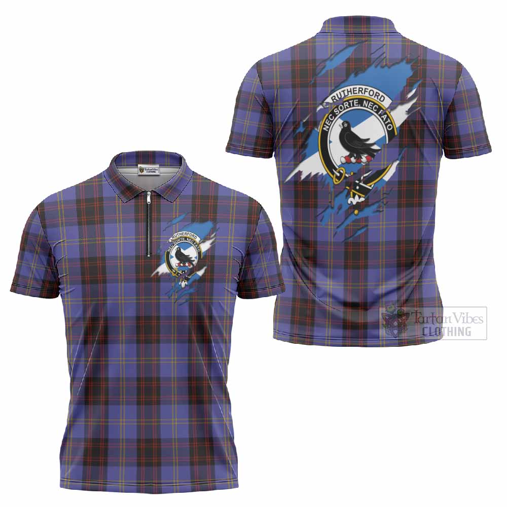 Rutherford Clan Crest In Me Tartan Zipper Polo Shirt Scotland Flag Style