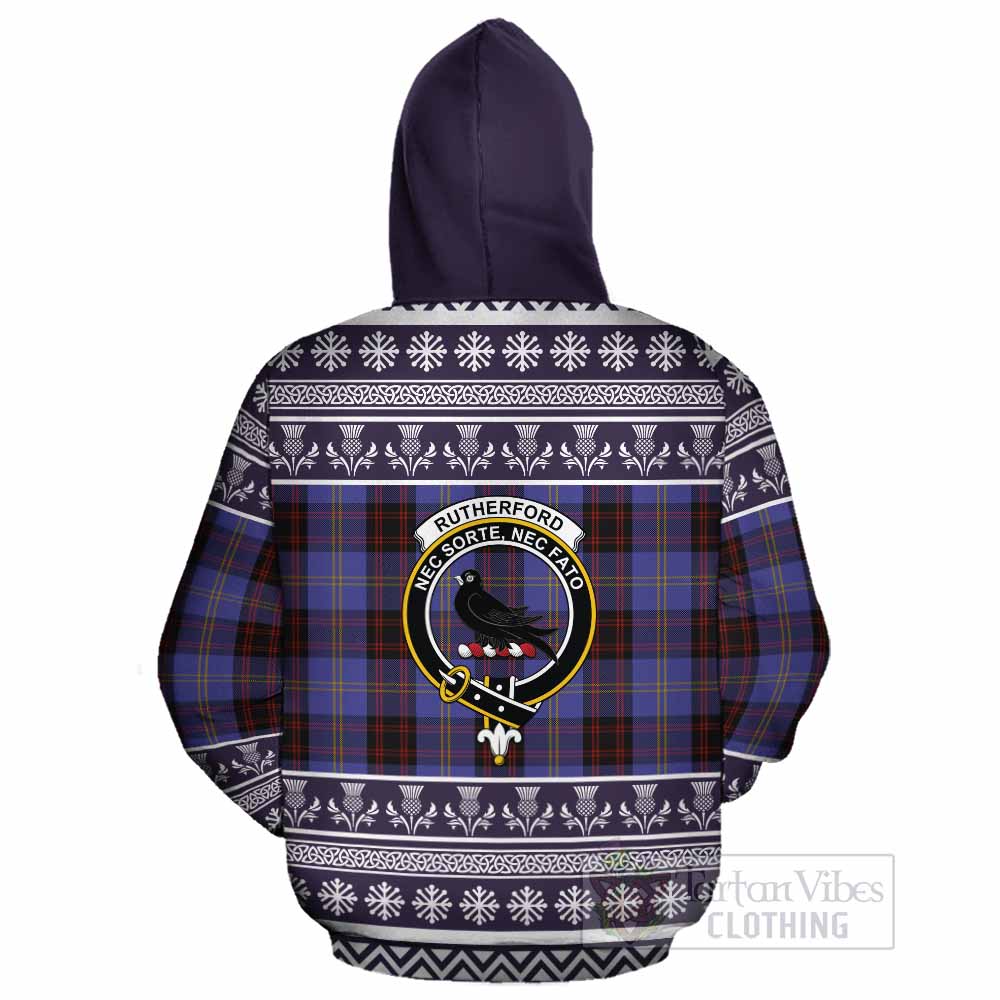 Rutherford Clan Tartan Christmas Cotton Hoodie with Family Crest - Tartan Vibes Clothing