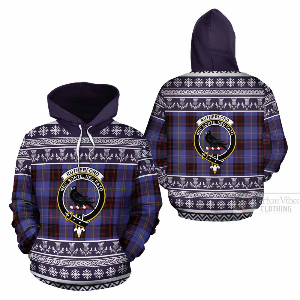 Rutherford Clan Tartan Christmas Cotton Hoodie with Family Crest - Tartan Vibes Clothing