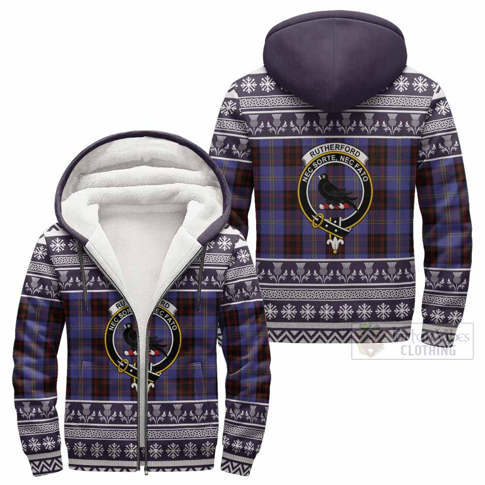 Rutherford Clan Tartan Christmas Fleece Hoodie with Family Crest - Tartan Vibes Clothing