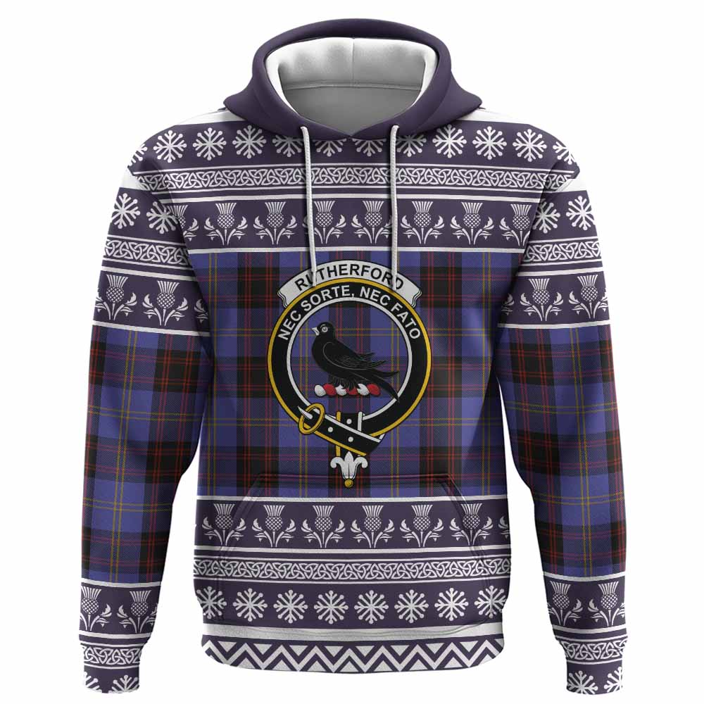 Rutherford Clan Tartan Christmas Hoodie with Family Crest - Tartan Vibes Clothing