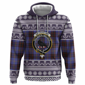 Rutherford Clan Tartan Christmas Hoodie with Family Crest