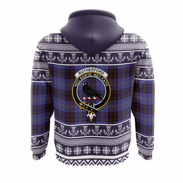 Rutherford Clan Tartan Christmas Hoodie with Family Crest