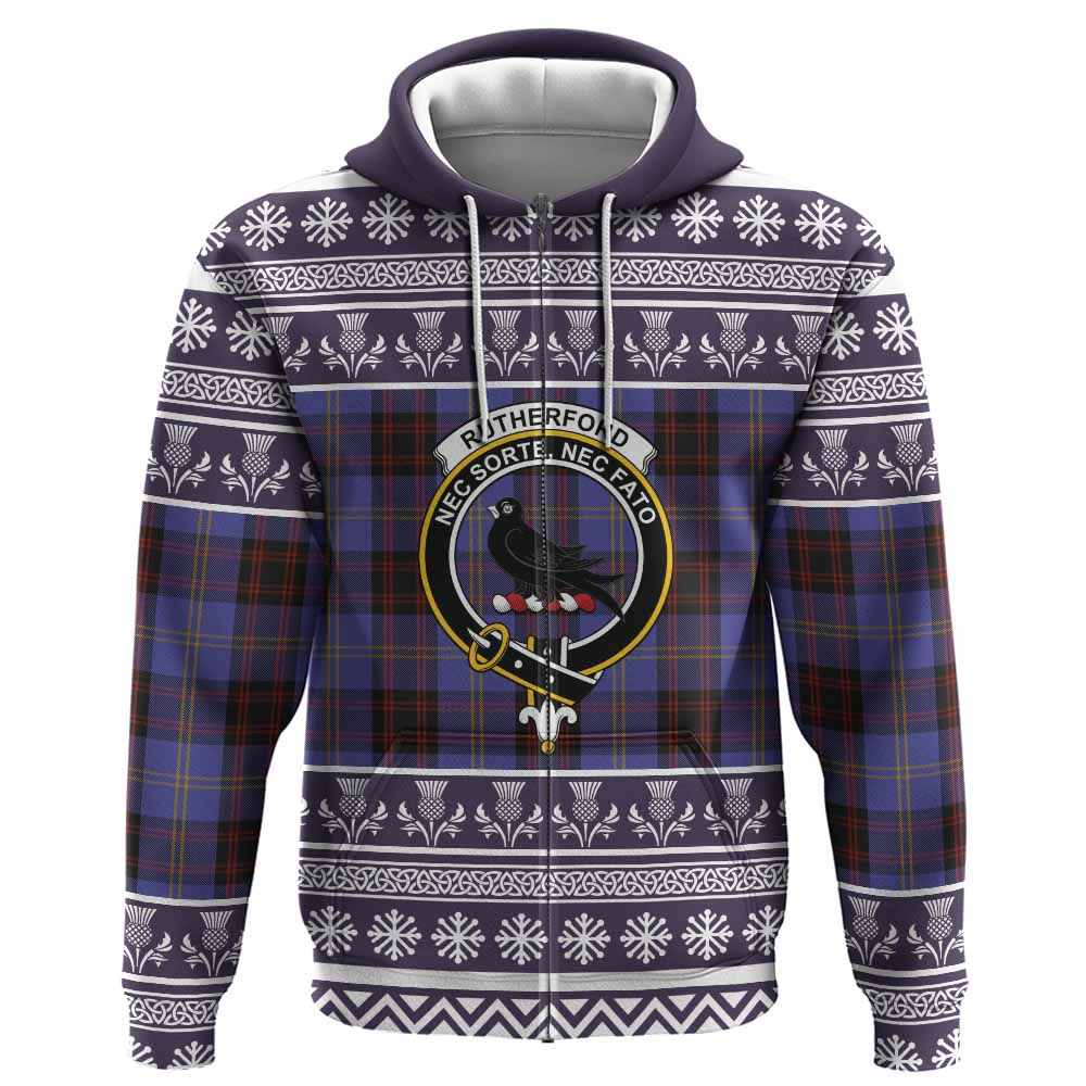 Rutherford Clan Tartan Christmas Hoodie with Family Crest - Tartan Vibes Clothing