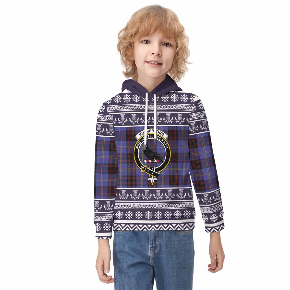 Rutherford Clan Tartan Christmas Kid Hoodie with Family Crest - Tartan Vibes Clothing