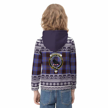 Rutherford Clan Tartan Christmas Kid Hoodie with Family Crest
