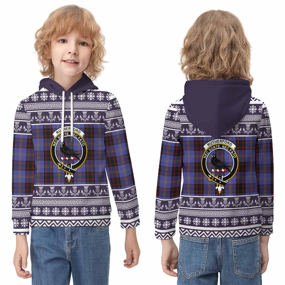 Rutherford Clan Tartan Christmas Kid Hoodie with Family Crest - Tartan Vibes Clothing