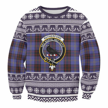 Rutherford Clan Tartan Christmas Sweatshirt with Family Crest