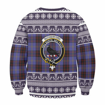 Rutherford Clan Tartan Christmas Sweatshirt with Family Crest