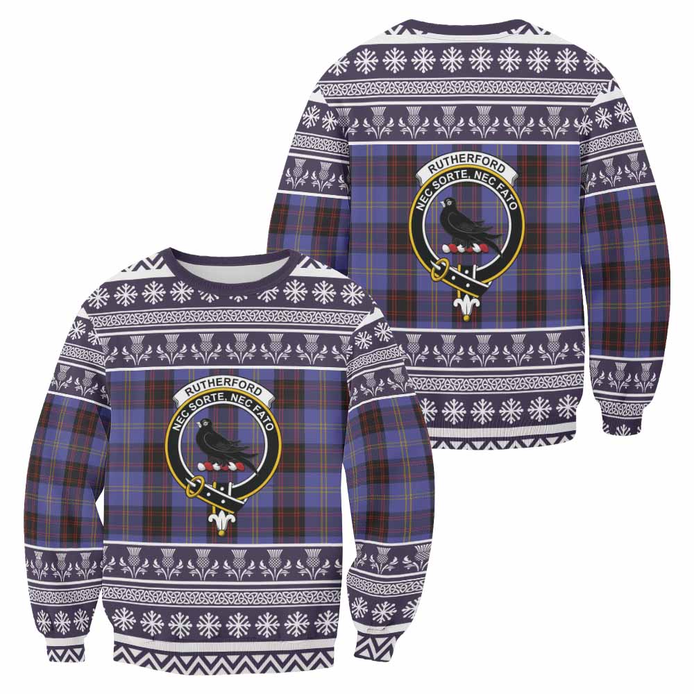 Rutherford Clan Tartan Christmas Sweatshirt with Family Crest - Tartan Vibes Clothing