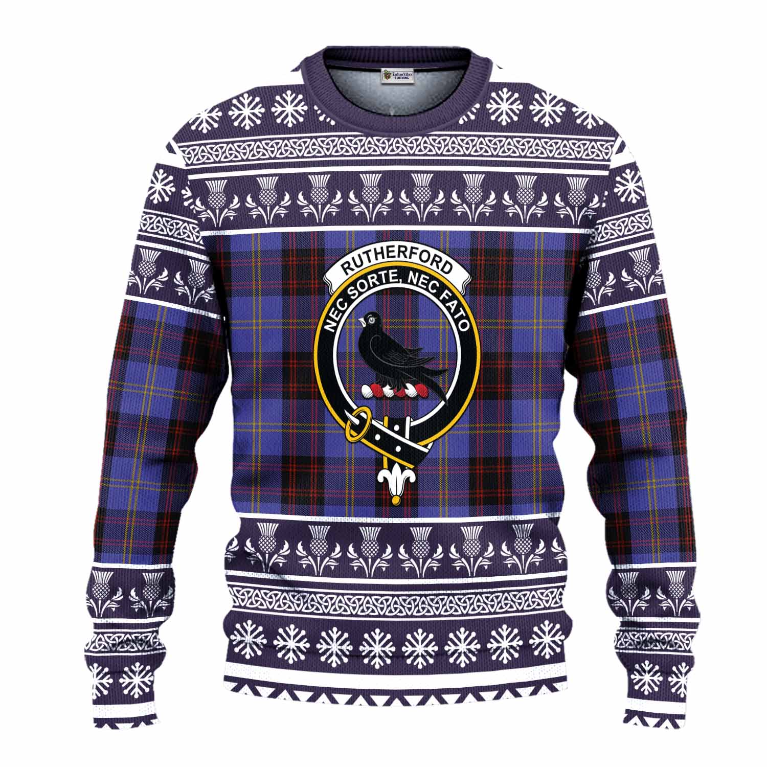 Rutherford Clan Tartan Christmas Ugly Sweater with Family Crest - Tartan Vibes Clothing