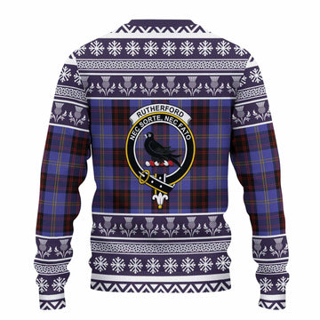 Rutherford Clan Tartan Christmas Ugly Sweater with Family Crest