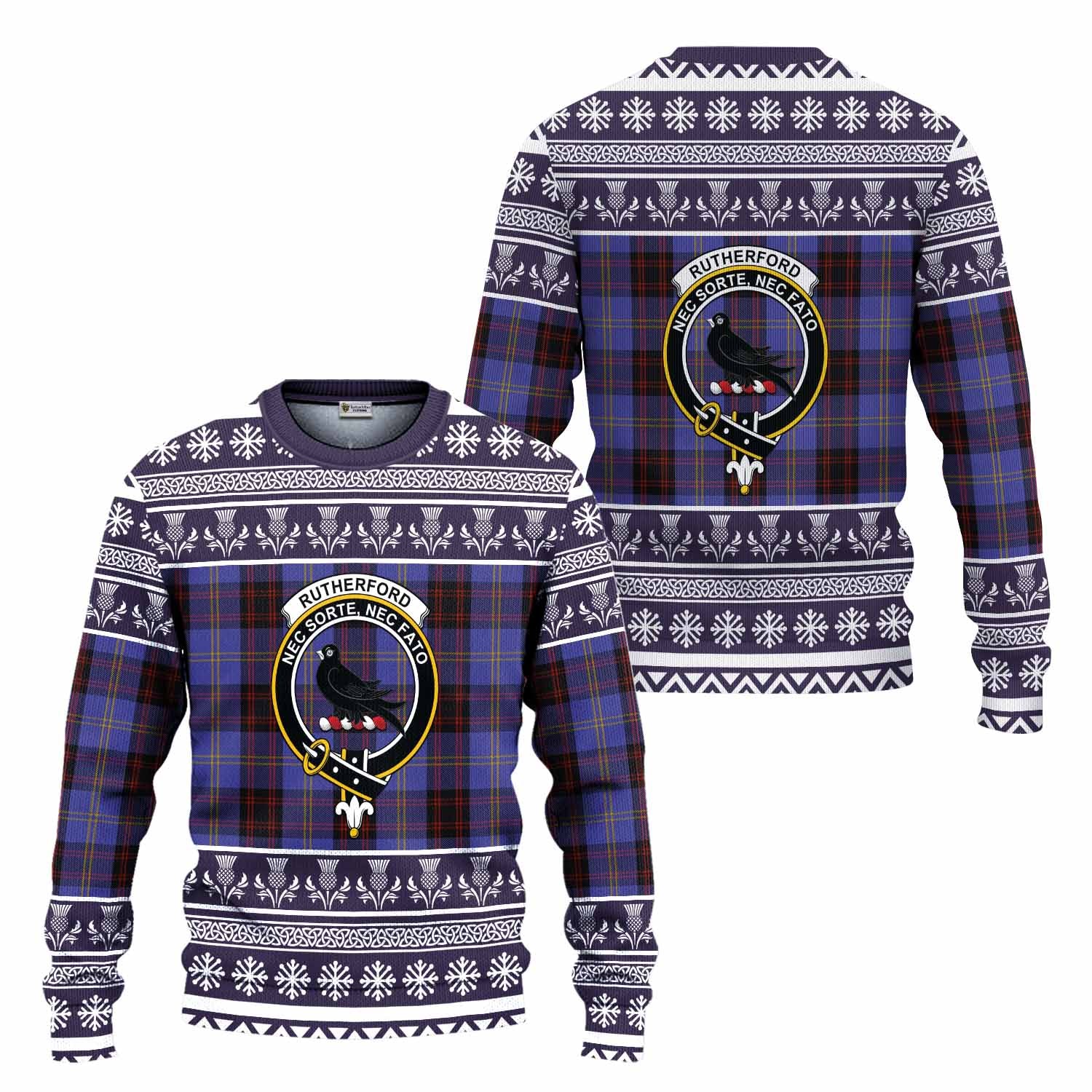 Rutherford Clan Tartan Christmas Ugly Sweater with Family Crest - Tartan Vibes Clothing