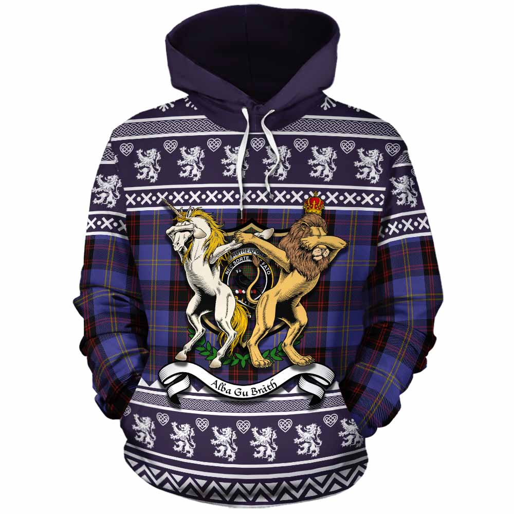 Rutherford Clan Tartan Crest Christmas Cotton Hoodie Coat of Arms Funny Style - Tartan Vibes Clothing