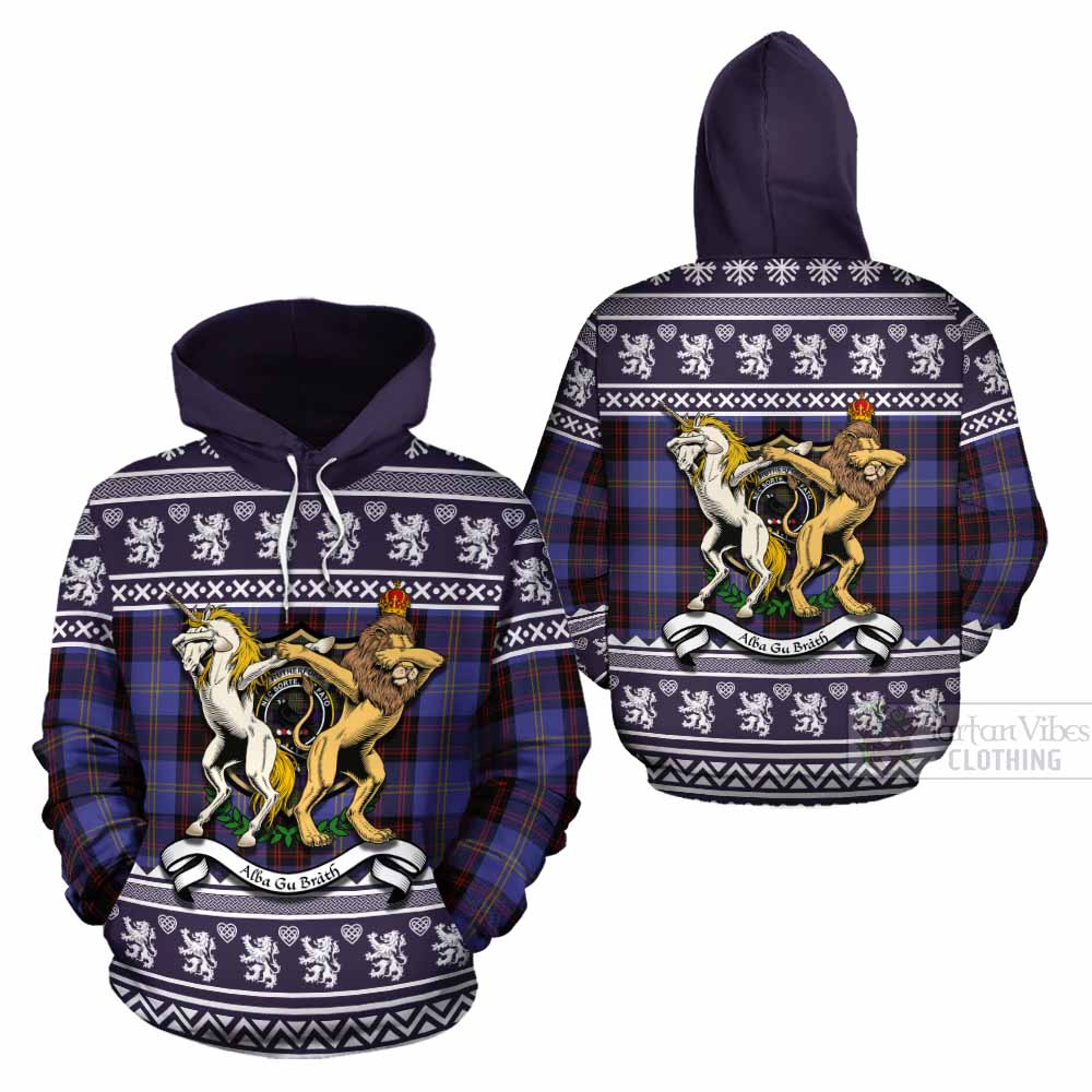 Rutherford Clan Tartan Crest Christmas Cotton Hoodie Coat of Arms Funny Style - Tartan Vibes Clothing