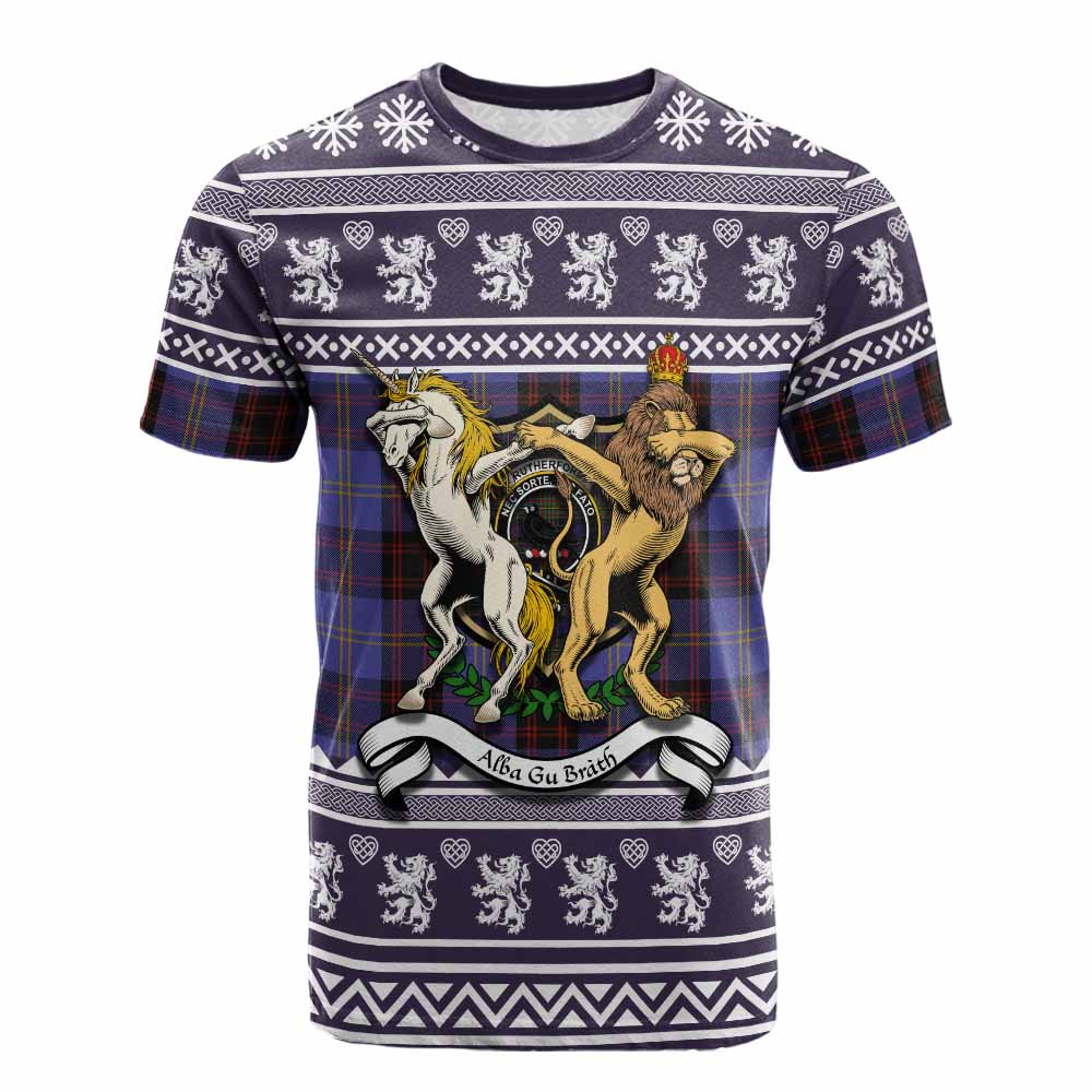 Rutherford Clan Tartan Crest Christmas Cotton T-shirt Coat of Arms Funny Style - Tartan Vibes Clothing