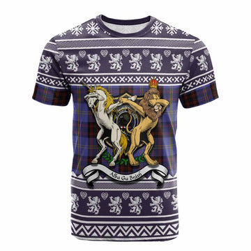 Rutherford Clan Tartan Crest Christmas Cotton T-shirt Coat of Arms Funny Style