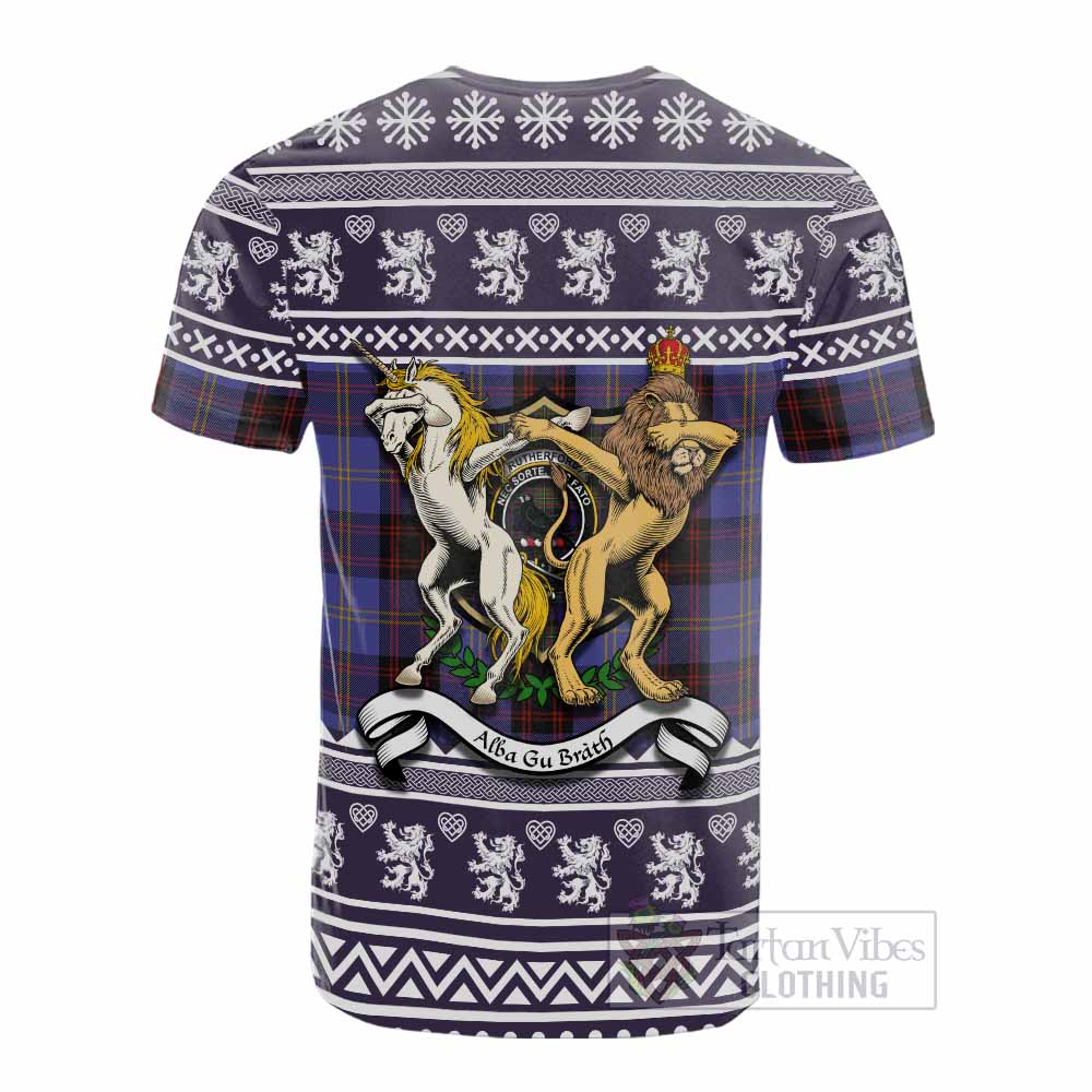 Rutherford Clan Tartan Crest Christmas Cotton T-shirt Coat of Arms Funny Style - Tartan Vibes Clothing