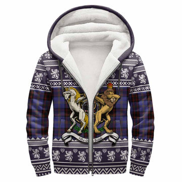 Rutherford Clan Tartan Crest Christmas Fleece Hoodie Coat of Arms Funny Style