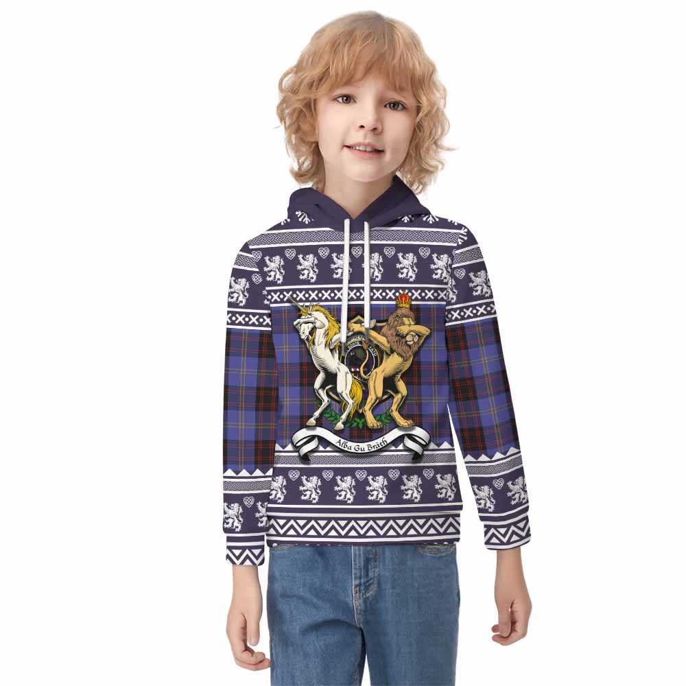Rutherford Clan Tartan Crest Christmas Kid Hoodie Coat of Arms Funny Style - Tartan Vibes Clothing